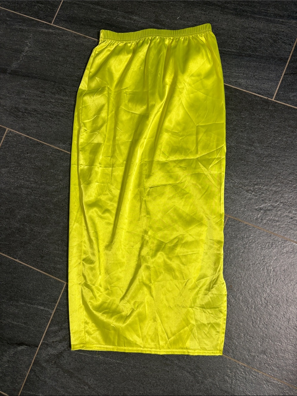 PrettyLittleThing Neon Lime Satin side slit midi dress